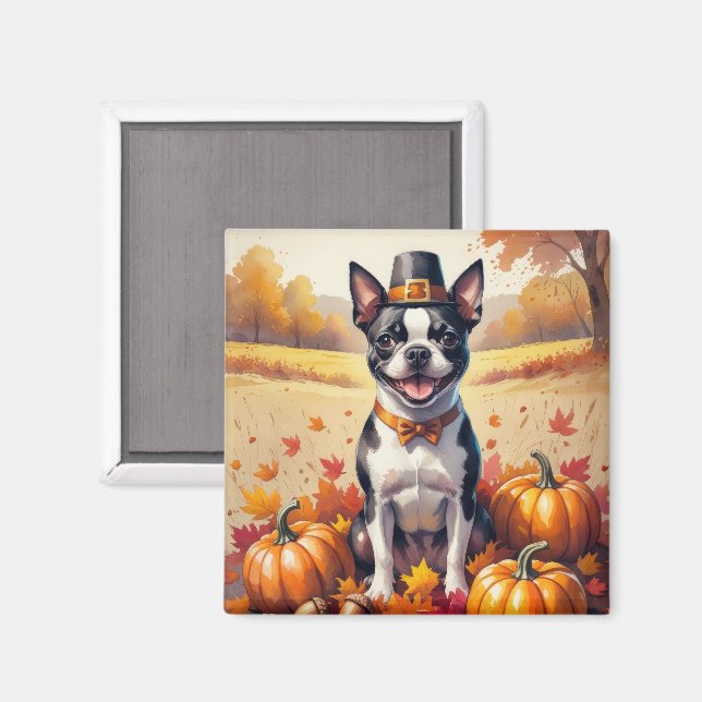 Boston Terrier In Höst löv Thanksgiving Art Magnet (Front/Back)