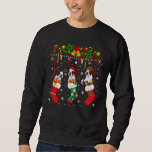 Boston Terrier in Sock Julafton Reindeer Santa Elf Lång Ärmad Tröja