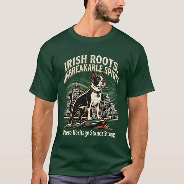 Boston Terrier irländskt kulturarv Pride T Shirt (Framsida)