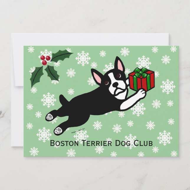 Boston Terrier jul 2 Tecknad Snöflingor Inbjudningar (Framsida)