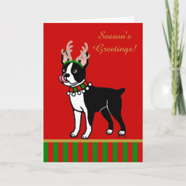 Boston Terrier jul Antlers Helgkort