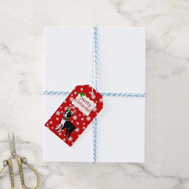 Boston Terrier jul Antlers Presentetikett (Med Snöre)