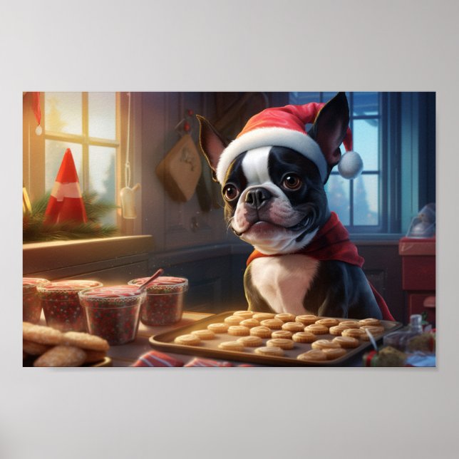 Boston Terrier jul Cookies Festive Helgdag Poster (Framsidan)