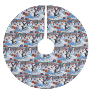 Boston Terrier Jul Festiv Snö Scen Julgransmatta Borstad Polyester