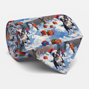 Boston Terrier Jul Festiv Snö Scen Slips