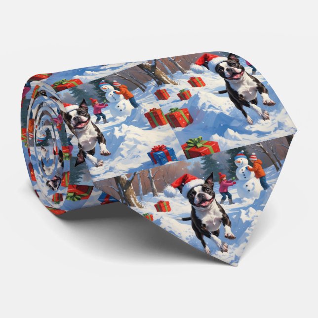 Boston Terrier Jul Festive Snö Scene Slips (Rullad)
