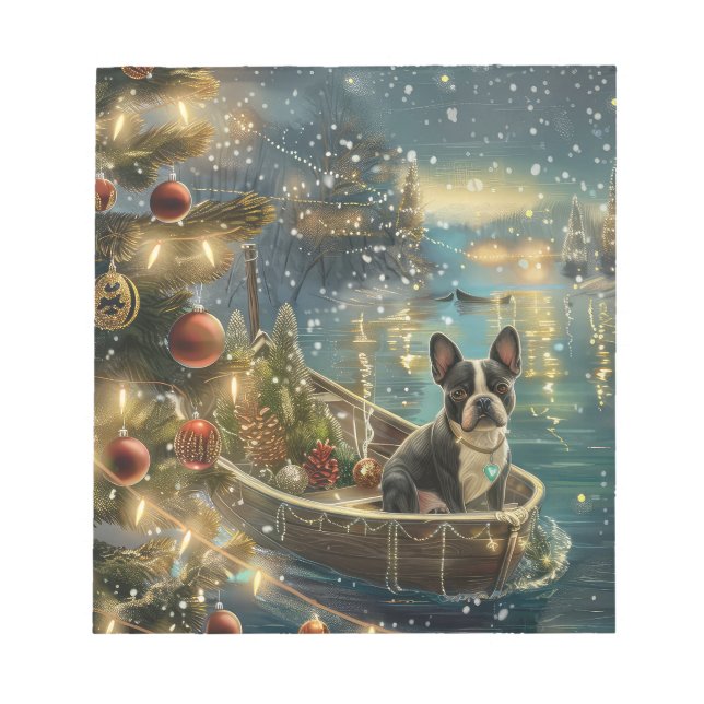 Boston Terrier Jul Festive Voyage Anteckningsblock (Framsida)