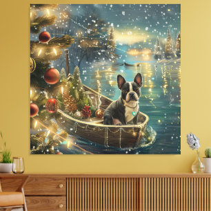 Boston Terrier Jul Festive Voyage Canvastryck