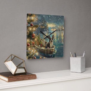 Boston Terrier Jul Festive Voyage Fyrkantig Klocka