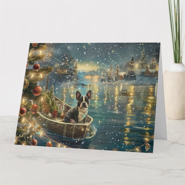 Boston Terrier Jul Festive Voyage Kort (Framsida)