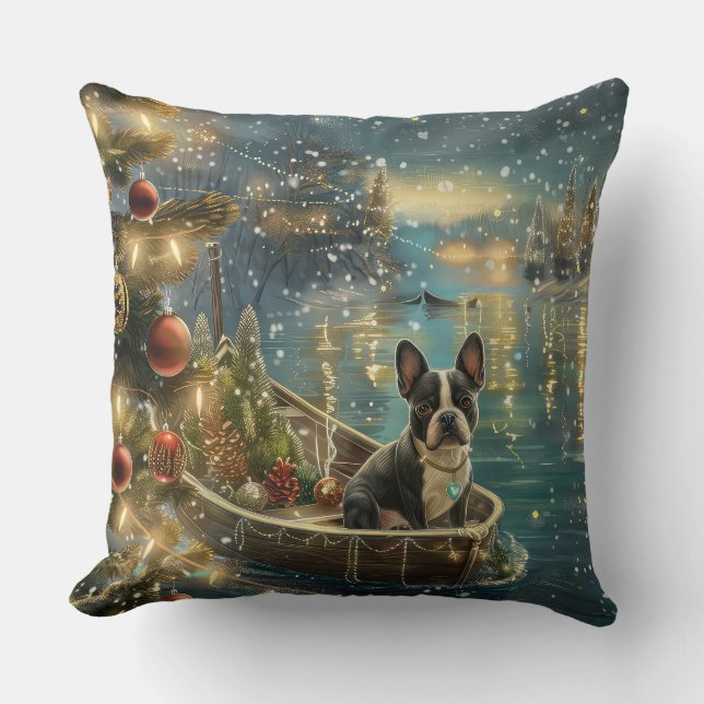 Boston Terrier Jul Festive Voyage Kudde (Framsida)