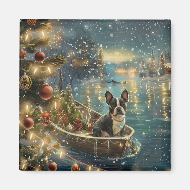 Boston Terrier Jul Festive Voyage Magnet (Framsidan)