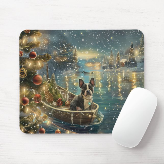 Boston Terrier Jul Festive Voyage Musmatta (Med mus)