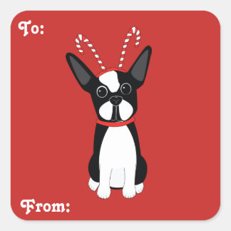 Boston Terrier jul-gåva Märkre Stickers Fyrkantigt Klistermärke