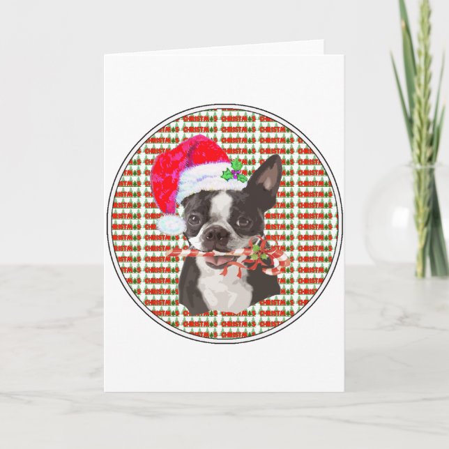 Boston Terrier jul Helgkort (Framsida)