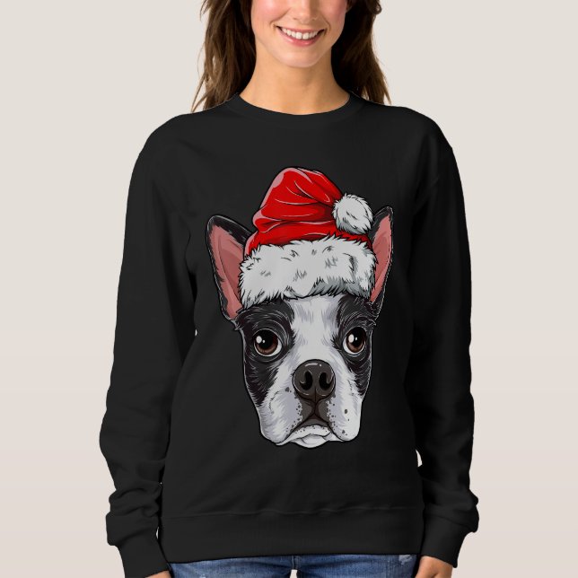 Boston Terrier jul-Hund Santa Hat Julafton Boys K. T Shirt (Framsida)