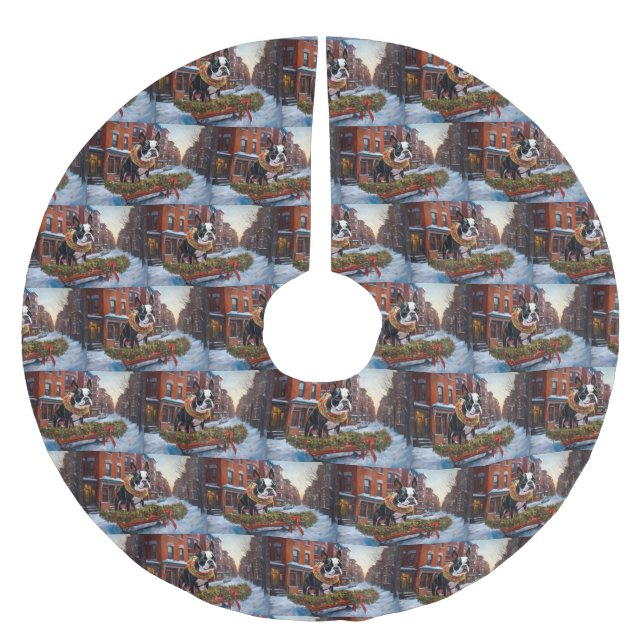 Boston Terrier jul jul, julsäsong Julgransmatta Borstad Polyester (Framsidan)