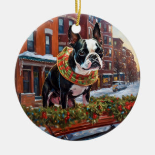 Boston Terrier jul jul, julsäsong Julgransprydnad Keramik