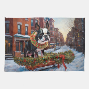 Boston Terrier jul jul, julsäsong Kökshandduk