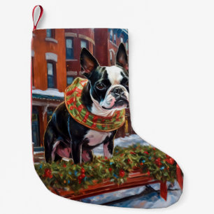 Boston Terrier jul jul, julsäsong Liten Julstrumpa