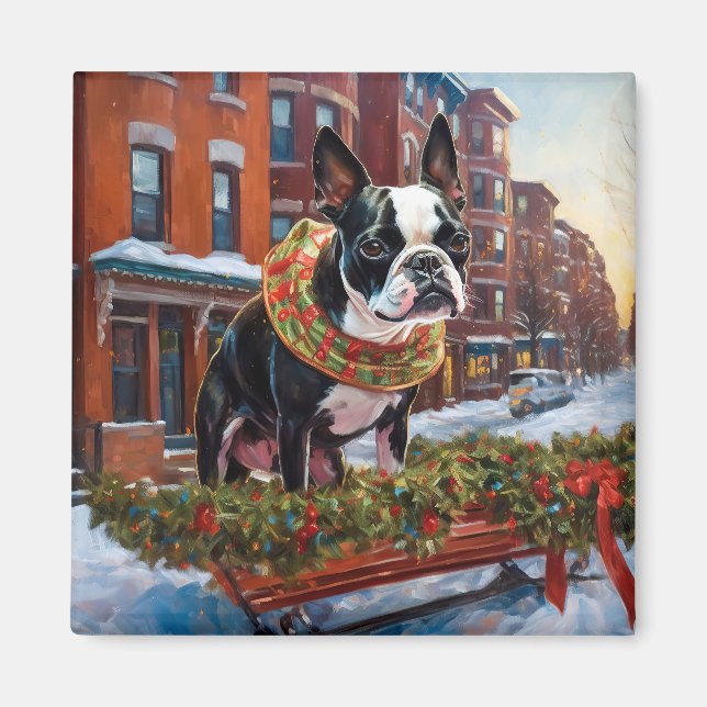 Boston Terrier jul jul, julsäsong Magnet (Framsidan)