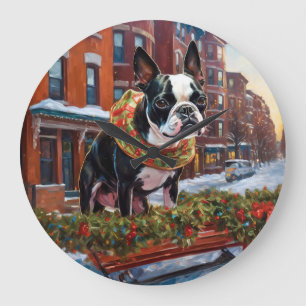 Boston Terrier jul jul, julsäsong Stor Klocka