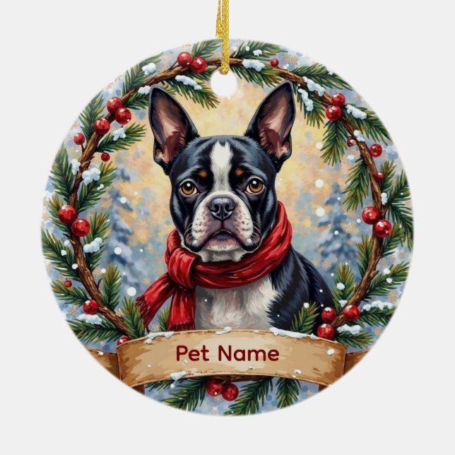 Boston Terrier Jul Julgransprydnad Keramik (Baksidan)