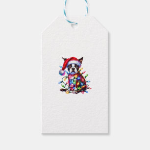 Boston Terrier jul Ljus Santa Hat Hund Kärlek Presentetikett