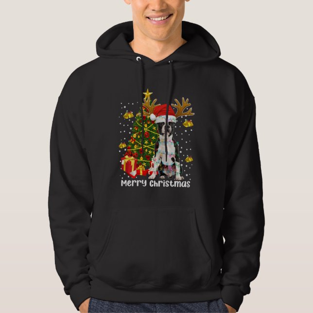 Boston Terrier Jul Ljus Träd Santa Julafton Pa  Pa Hoodie (Framsida)