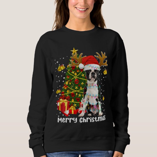 Boston Terrier Jul Ljus Träd Santa Julafton Pa  Pa T Shirt (Framsida)