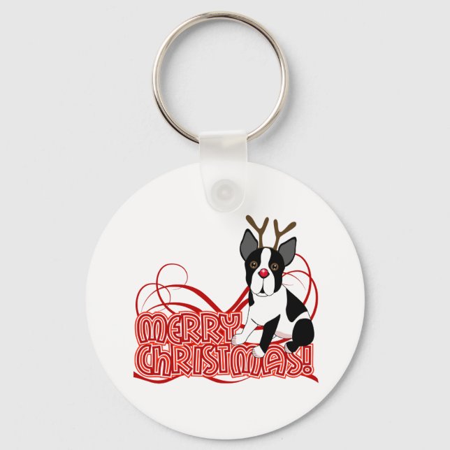 Boston Terrier jul Nyckelring (Framsida)