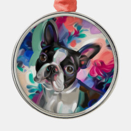 Boston Terrier jul Ornament| hund av Blommigt Julgransprydnad Metall