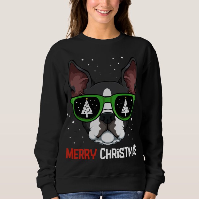 Boston Terrier jul Pajama Hund Sunglasses X-M T Shirt (Framsida)