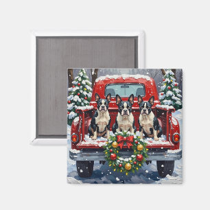 Boston Terrier Jul Röd Lastbil Holiday Magnet