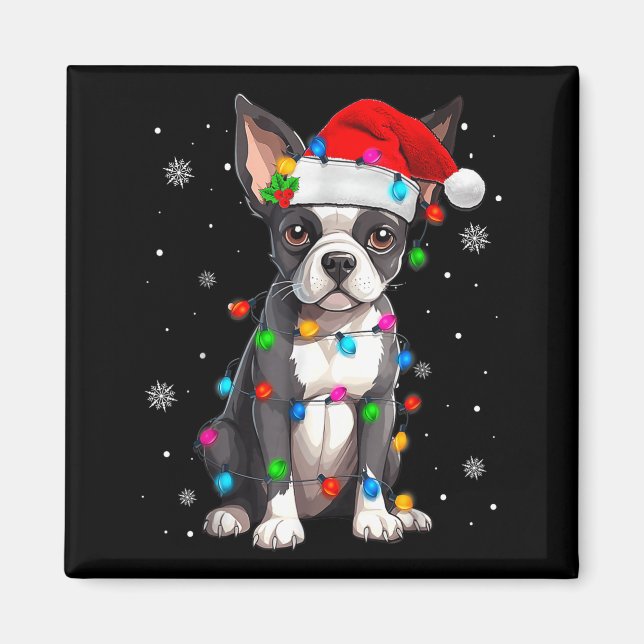 Boston Terrier jul Santa hatt  Magnet (Framsidan)