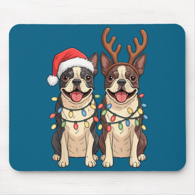 Boston Terrier jul Santa hatt Renljus Musmatta (Framsidan)