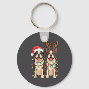 Boston Terrier jul Santa hatt Renljus Nyckelring