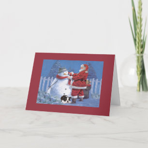 Boston Terrier jul, Snögubbe och Santa Greetin Helgkort