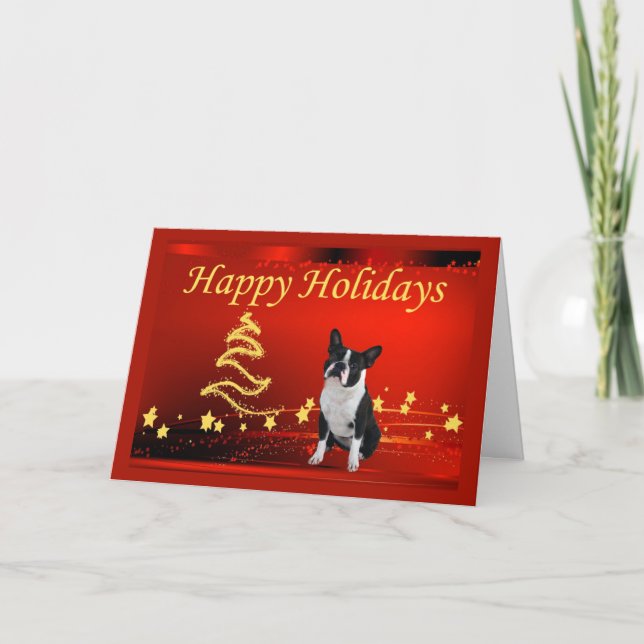 Boston Terrier jul Stars Greeting Card Helgkort (Framsida)