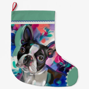 Boston Terrier Jul Stock Ornament Stor Julstrumpa