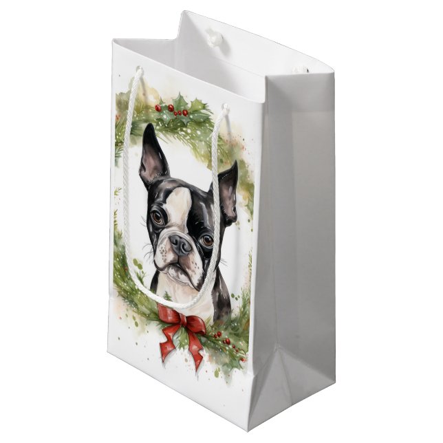 Boston Terrier-julafton Festive Valp (Framsidan Vinklad)