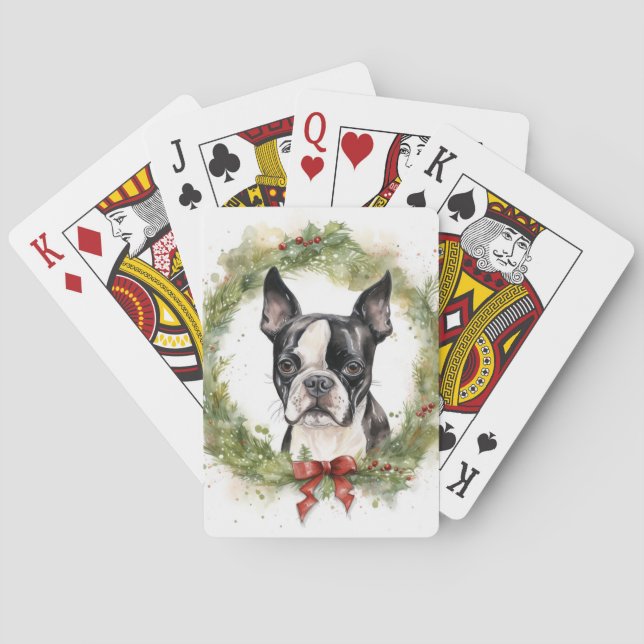Boston Terrier-julafton Festive Valp Casinokort (Baksidan)