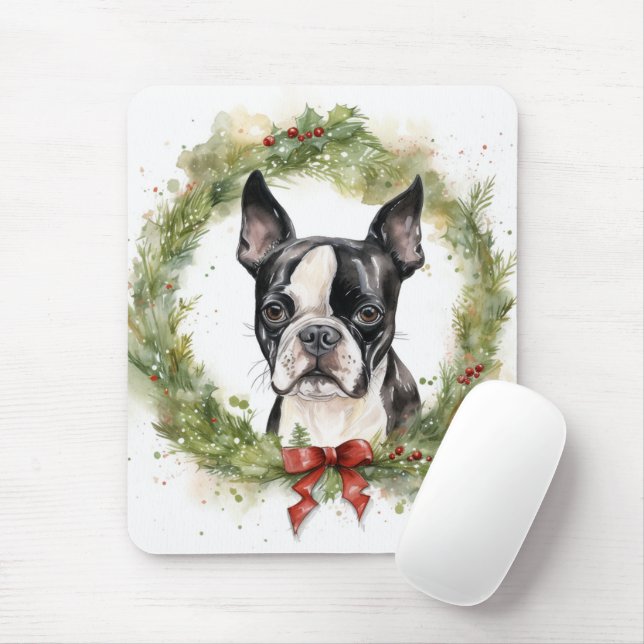 Boston Terrier-julafton Festive Valp Musmatta (Med mus)