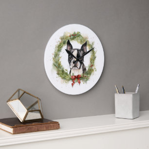 Boston Terrier-julafton Festive Valp Stor Klocka