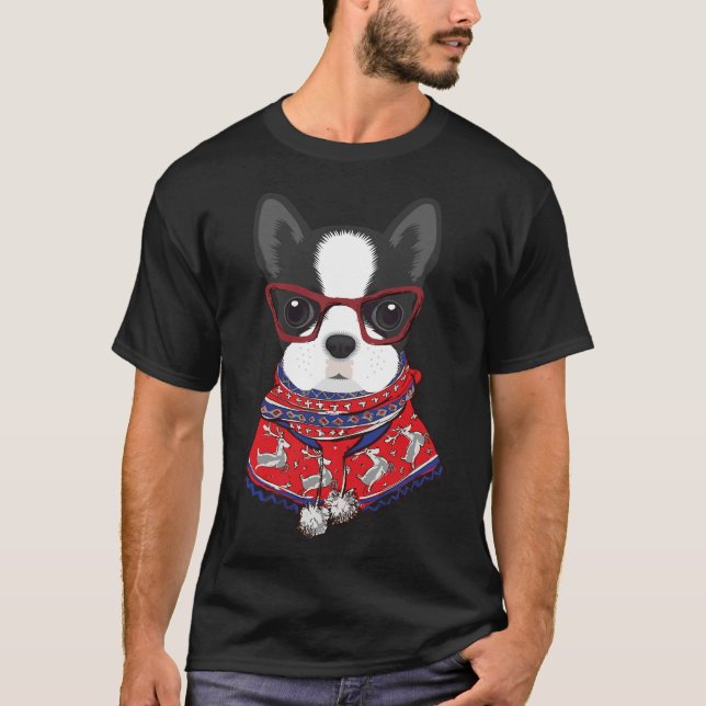 Boston Terrier Julafton Sweaters T Shirt (Framsida)