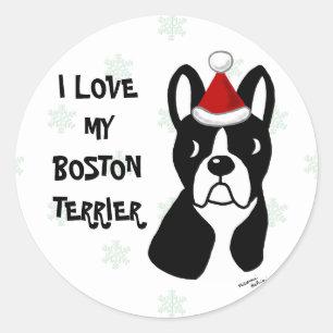 Boston Terrier-julets Tecknad Snowflake Runt Klistermärke