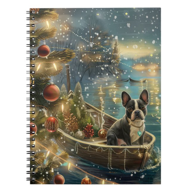 Boston Terrier Julfestlig resa Anteckningsbok (Framsidan)