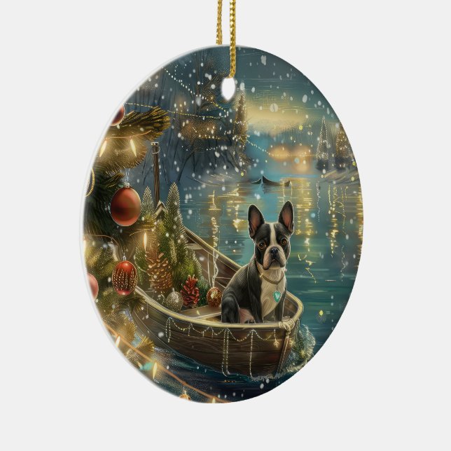 Boston Terrier Julfestlig resa Julgransprydnad Keramik (Höger)