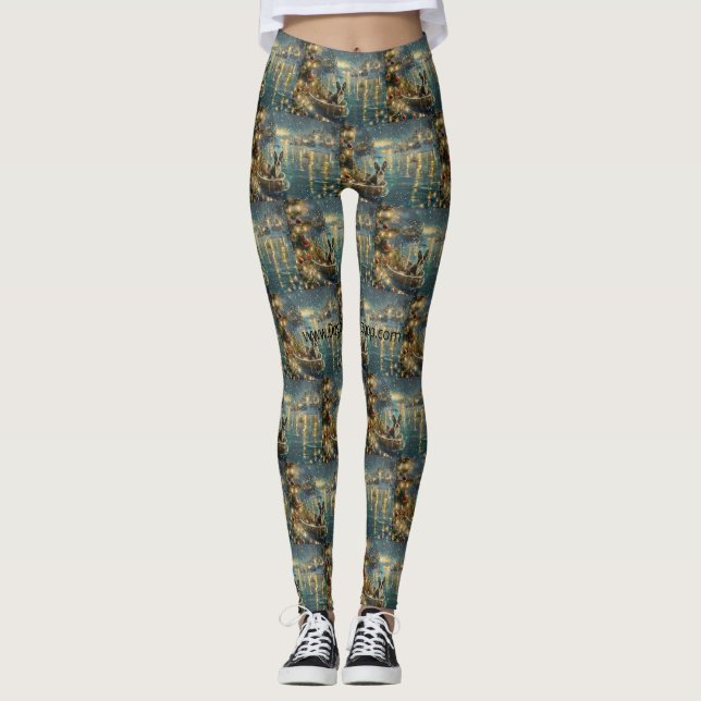 Boston Terrier Julfestlig resa Leggings (Framsida)