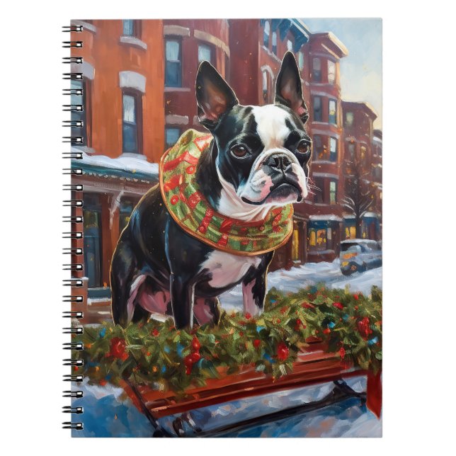 Boston Terrier Julfirande Säsong Anteckningsbok (Framsidan)